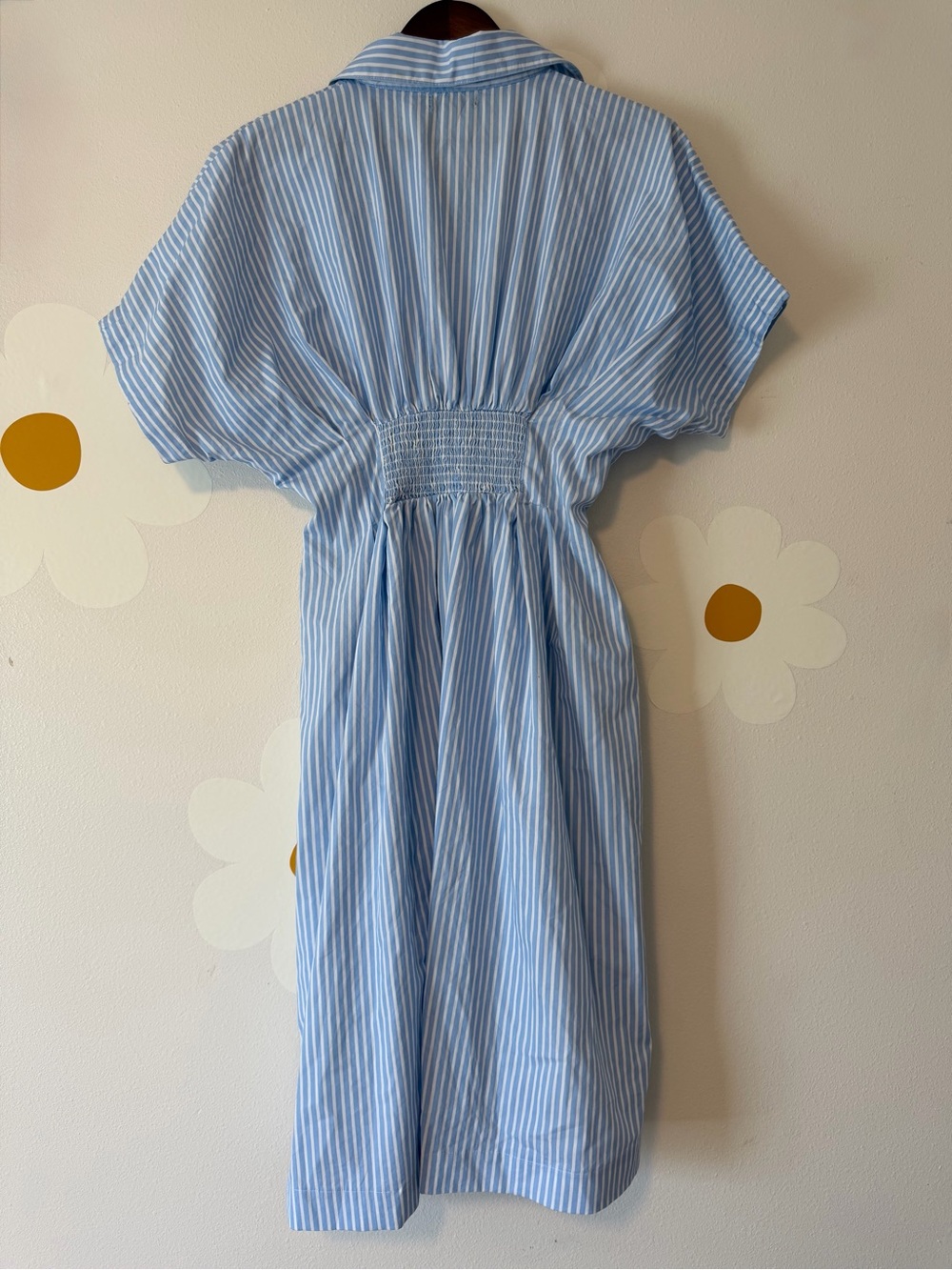 Meadow Rhodes Anthropologie Cotton Light Blue Stripe Cinched Shirt Midi Dres - Picture 4 of 9
